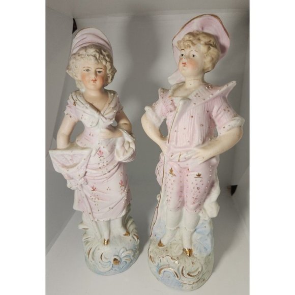 Antique Bavarian Porcelain Figurine Woman and Man Pair (read) - Picture 1 of 12